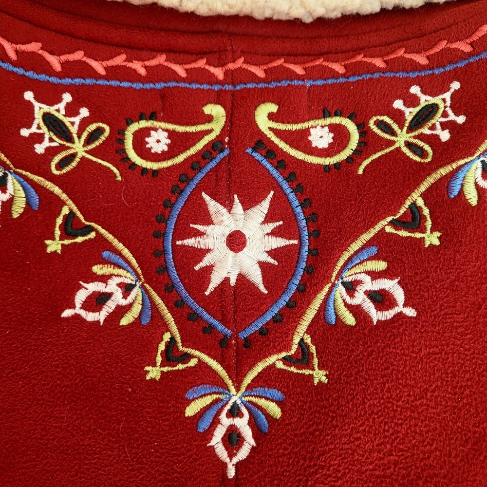 Vintage Red Embroidered Sherpa Vest Boho Hippie Festival Size XL - Picture 12 of 16